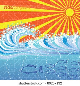 Water wave abstract background puzzle jigsaw