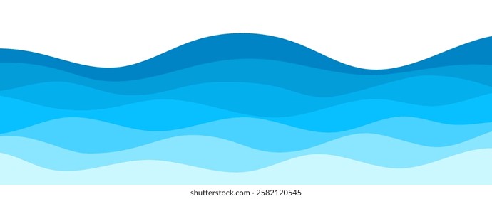 Water wave. Abstract blue sea waves background. Ocean turquoise wavy shapes pattern. Horizontal river water streams liquid. Marine liquid vector concept.