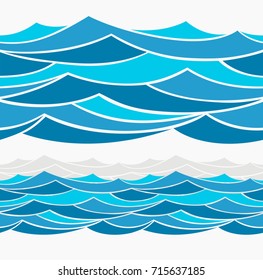 Design abstrato Water Wave. Padrão marinho sem costura com ondas azuis estilizadas em um fundo claro