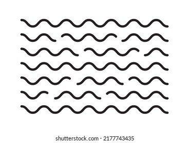 Wellenvektorsymbol, Kurvenliniensatz, Wasserstromkonzept. Schwarz bearbeitbarer Strich. Einfache Illustration