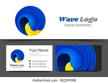 Water Wave Aqua Corporate Logo and Business Card Sign Template. Creative Design with Colorful Logotype Visual Identity Composition Made of Multicolored Element. Vector Illustration.