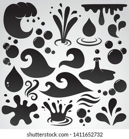 Water, wave, aqua vector icon set isolated on white background. 