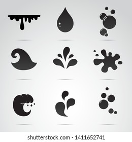 Water, wave, aqua vector icon set isolated on white background. 