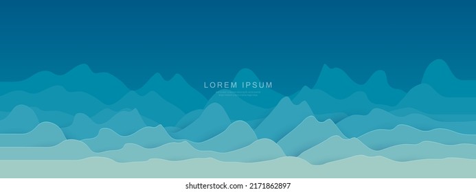 Water Wave Background.  Music Sound Wave. Mountain. Paper Art Style. Vector Illustration