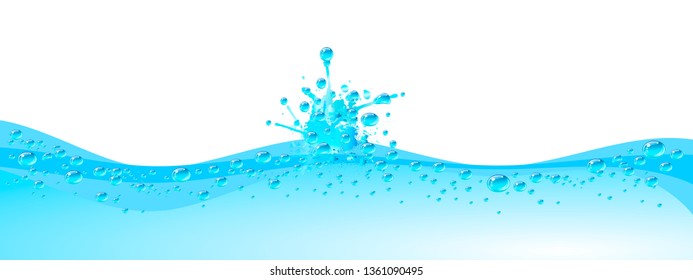Water wave background with splash. Blue color background. Vector illustration