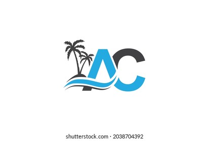 Diseño de logotipo de olas de agua y playa con carta de CA