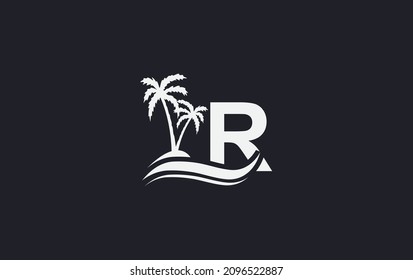 Logo-Design für Wasserwelle und Strandbaum mit Alphabet