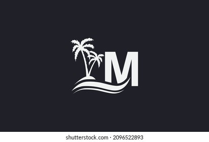 Water wave and beach tree art logo design with alphabet