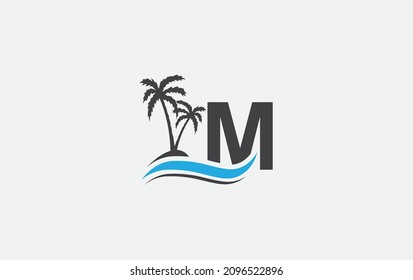 Logo-Design für Wasserwelle und Strandbaum mit Alphabet