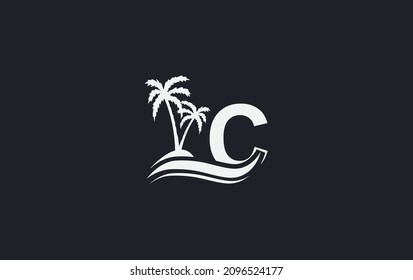 Logo-Design für Wasserwelle und Strandbaum mit Alphabet