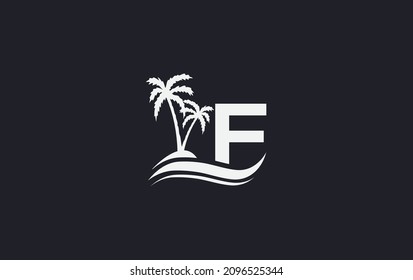 Water wave and beach tree art logo design with alphabet