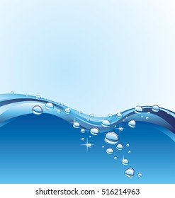 Water wave with bubbles, illustration