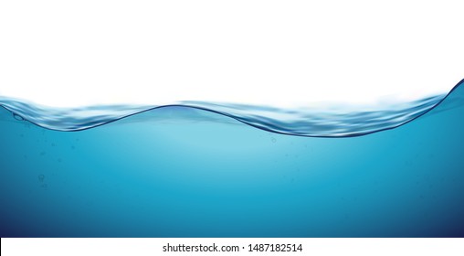 Water wave clean liquid background. Blue sea wave water surface, fresh ocean underwater. Vector illustration.