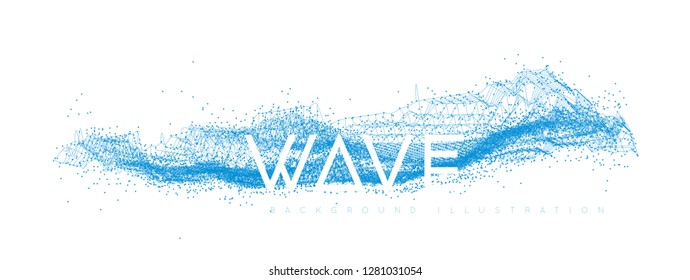 Water wave design consisting of points and lines on a white background. Geometric vector illustration on a white