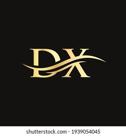Vector de logotipo DX de Wave de agua. Diseño del logotipo DX de la carta de presentación para la identidad empresarial y de la empresa