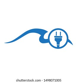 water wave and electric cable plug, vector