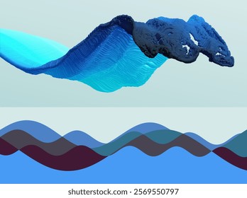 A water wave formed by a multitude of spheres. Trendy liquid design with colour gradient. Natural background with dynamic effect of wave movement. Imitation of water splashes. Vector illustration.
