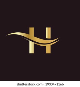 Water Wave H Logo Vector. Swoosh Letter H Logo Design for business and company identity