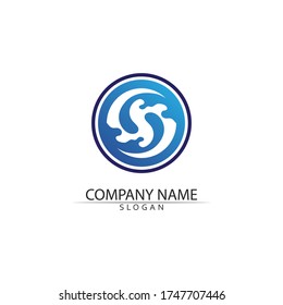 Water wave icon blue vector illustration design logo