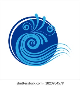 Icono De Onda De Agua, Dispersión De Frecuencia, Olas Propagándose En El Vector De Superficie De Agua Ilustración De Arte
