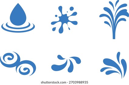 Conjunto de material de icono de agua y onda