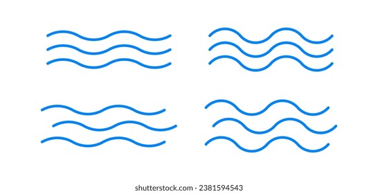 Water wave icon. Sea symbol. Ocean pattern signs. Liquid element symbols. Stream icons. Blue color. Vector isolated sign.