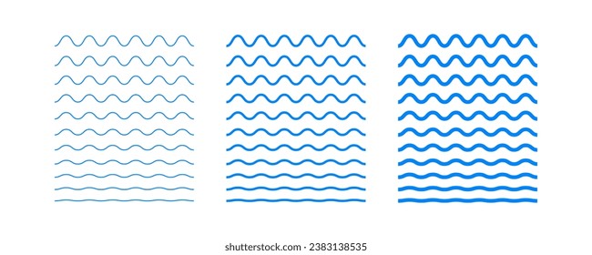 Water wave icon. Sea symbol. Ocean pattern signs. Liquid element symbols. Stream icons. Blue color. Vector isolated sign.