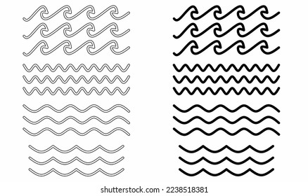 water wave icon set isolated on white background