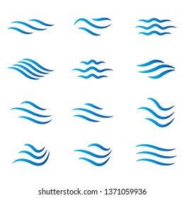 Water wave icon set. Vector symbols isolated on white background. Flat water wave icons for liquid sign, element design and logo template. Line style waves, vector illustration