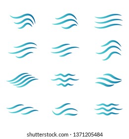 Water wave icon set. Vector symbols isolated on white background. Flat water wave icons for liquid sign, element design and logo template. Line style waves, vector illustration