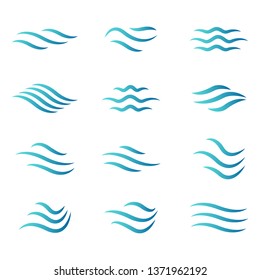 Water wave icon set. Vector symbols isolated on white background. Flat water wave icons for liquid sign, element design and logo template. Line style waves, vector illustration