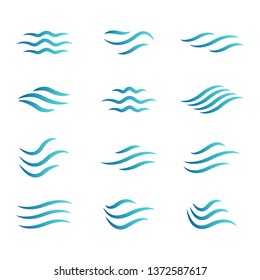 Water wave icon set. Vector symbols isolated on white background. Flat water wave icons for liquid sign, element design and logo template. Line style waves, vector illustration