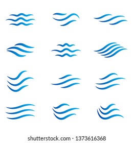 Water wave icon set. Vector symbols isolated on white background. Flat water wave icons for liquid sign, element design and logo template. Line style waves, vector illustration