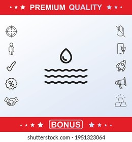 Icono de onda de agua, signo, conjunto de vector, concepto de ilustración de contorno. Elementos vectoriales adicionales para su diseño. Vector