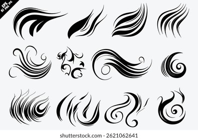 water wave icon silhouette vector set. vector design of various simple black silhouette water wave icons, isolated on a white background. Bold shapes, hand-drawn elements