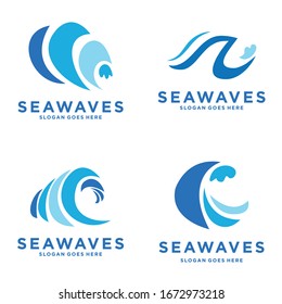 Water wave icon vector illustration SET design logo