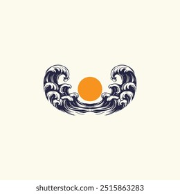 Logotipo de diseño de Ilustración vectorial de icono de onda de agua