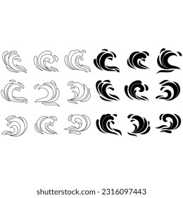 Water wave icon vector set. Aqua illustration sign collection. beach symbol.