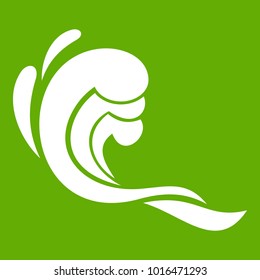 Water wave icon white isolated on green background. Vector illustration