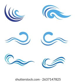 Water wave icons in different shapes. Wave shapes collection. Set of black sea wave logos. Water wave icon set.