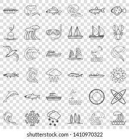 Water wave icons set. Outline style of 36 water wave vector icons for web for any design