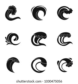 Water wave icons set. Simple set of 9 water wave vector icons for web isolated on white background