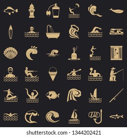 Water wave icons set. Simple style of 36 water wave vector icons for web for any design