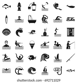 Water wave icons set. Simple style of 36 water wave vector icons for web isolated on white background