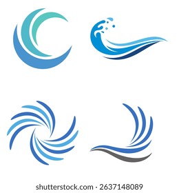 Water wave icons in various styles. Collection of different wave shapes. Set of black sea wave logos.