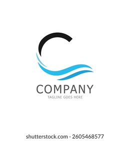water wave letter c logo vector icon