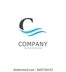 water wave letter c logo vector icon
