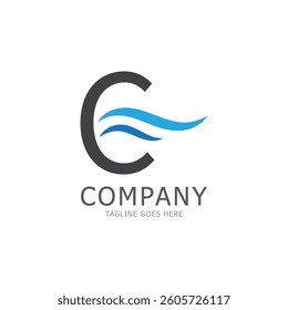 water wave letter c logo vector icon