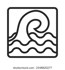 Water wave line icons. Flowing river water and sea wave marks, Vector isolated.