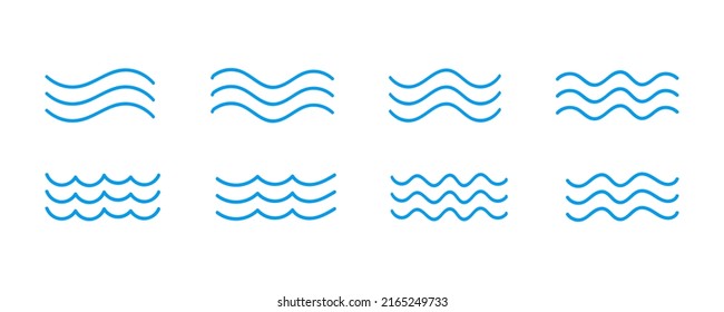 water wave line icons set